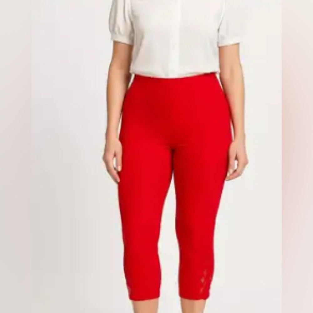 NWT Jessica Riley Bold Red Cropped Pants with Lace detail